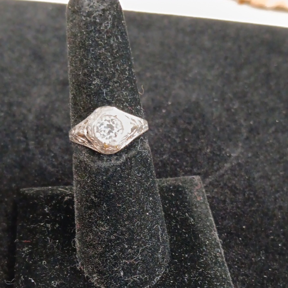 Vintage Art Deco Antique Silver-Tone White CZ Halo Ring - Women's Jewelry